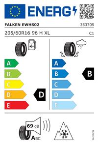 Efficiency label - 205/60 R16 Falken HS02