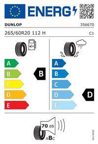 Efficiency label - DUNLOP, GRANDTREK PT22 265/60R20