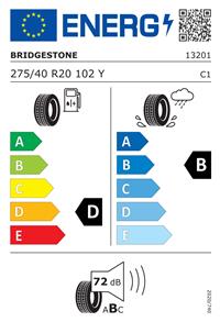 Efficiency label - BRIDGESTONE, TURANZA T005 275/40 R20